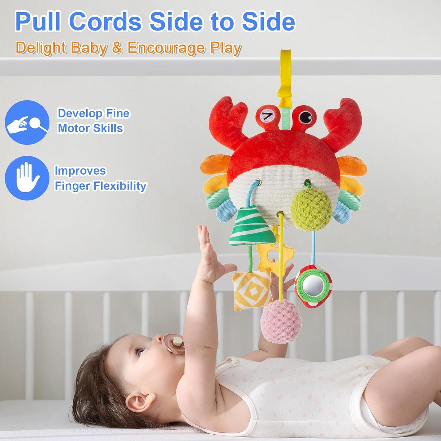 Car Seat Toy for Babies 0-6 Months, Stroller Toy with a Convenient clip, Carseat Toys Hanging Baby Accessories,Built-In Bell, Rattle,Squeaky,Mirror for infant,Babies Gift 0-3-6-12 months Boy Girl