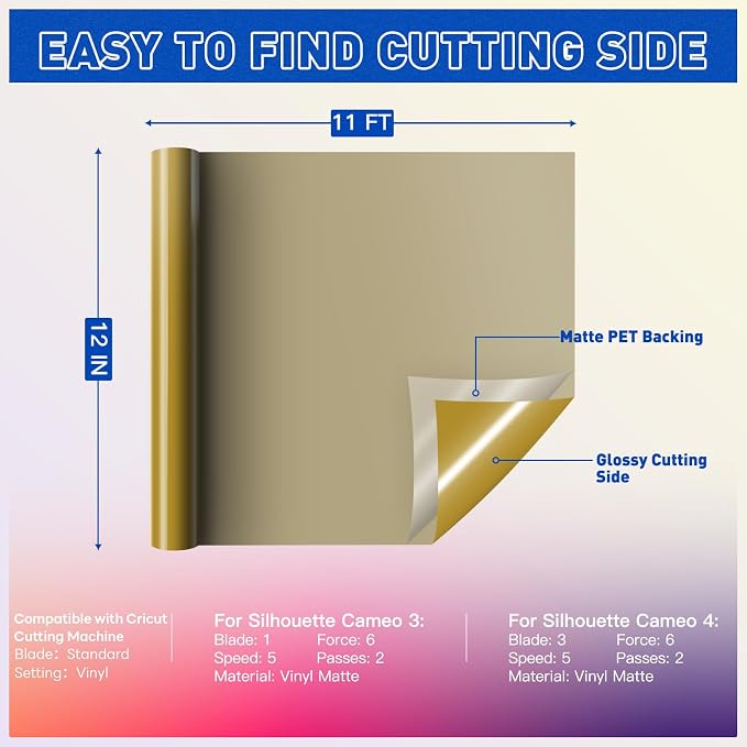 HTVRONT Gold Permanent Vinyl, Silhouette, Scrapbooking, Die Cutters