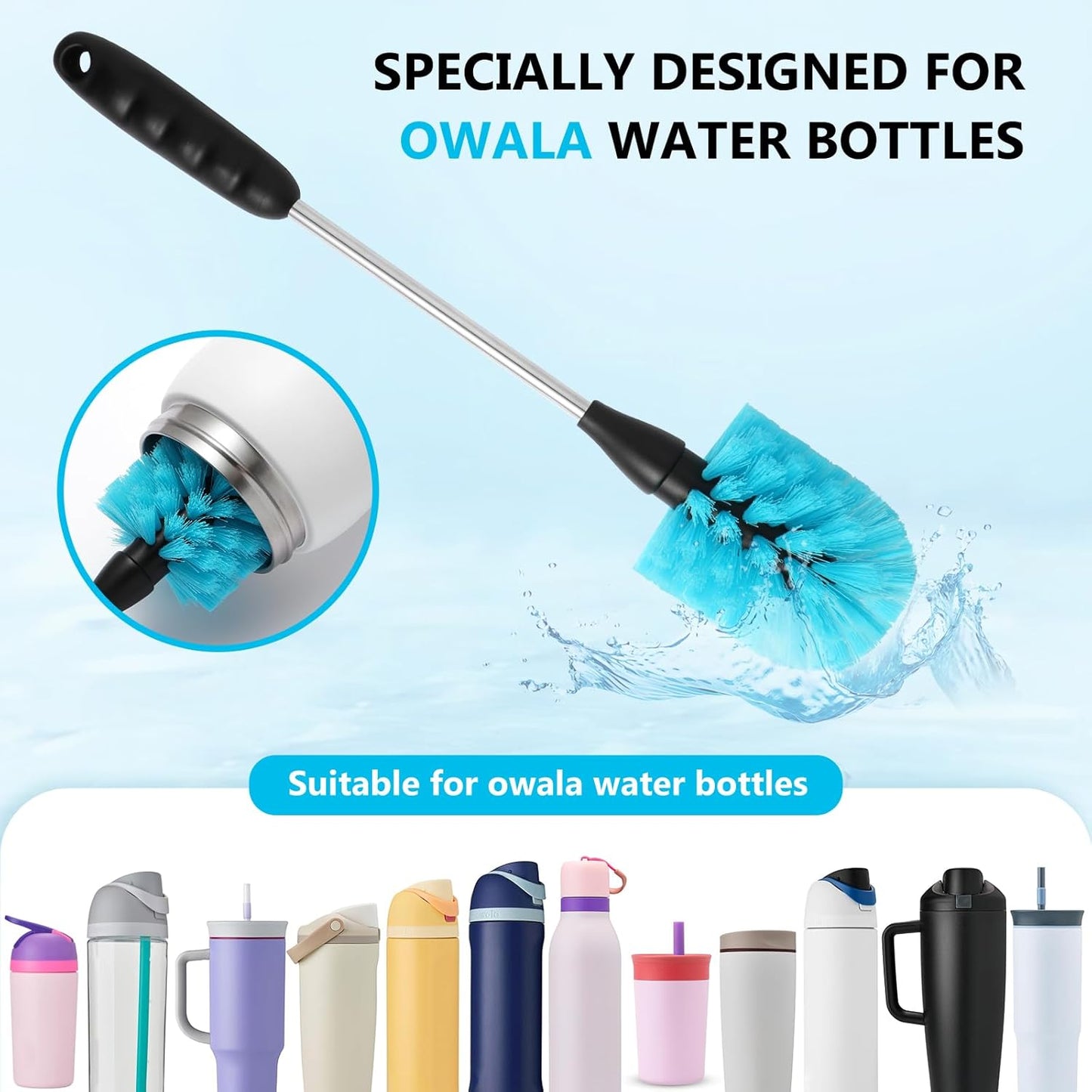 Water Bottle Cleaning Kit Compatible with Owala Bottle Brush and Straw Cleaner 3 Set Extra Long Handle Reusable