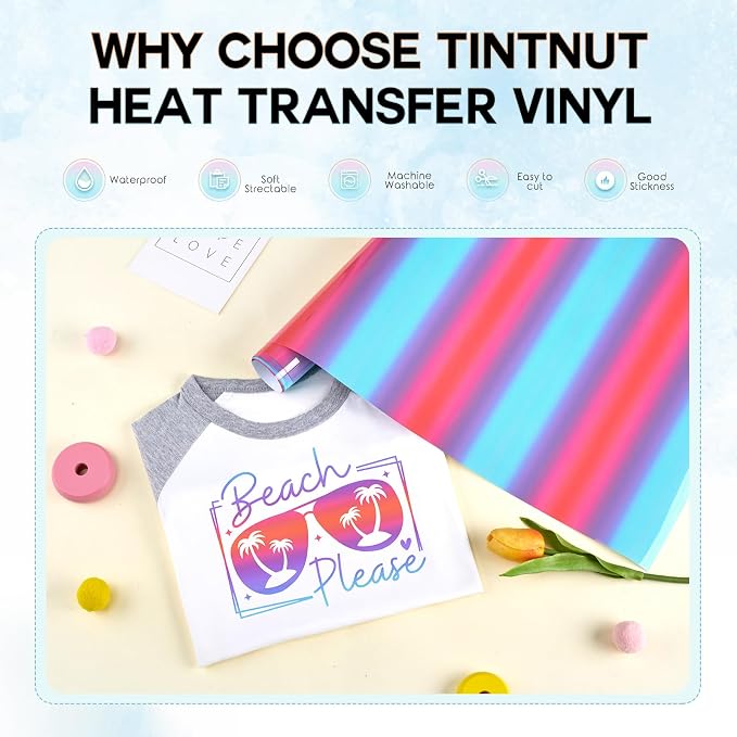 Tintnut Purple Blue Gradient Heat Transfer Vinyl Roll, easy cut & weed