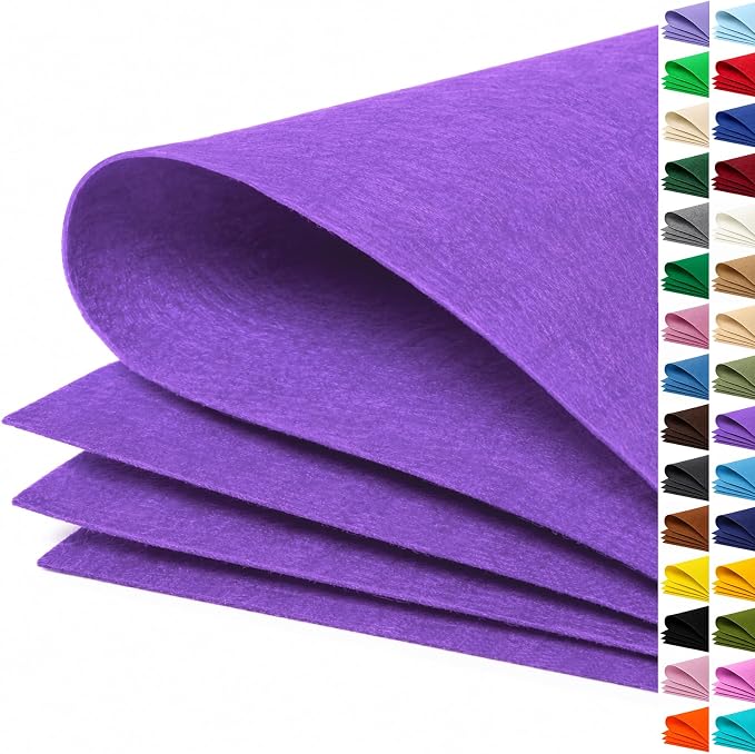 Purple Large Felt Fabric 36" x 36", 1mm Stiff Felt Sheet, Nonwoven Fabric