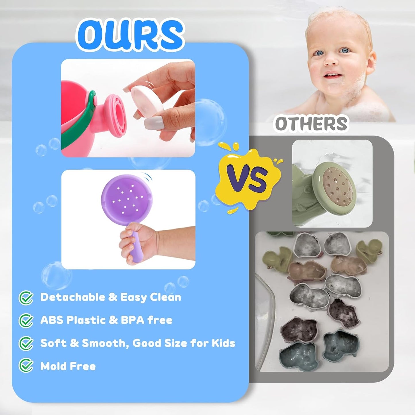 Baby Bath Toys for Kids Ages 1-3 5 PCS Toddler Bath Toys Mold Free for 2-4 Bathtub Sand Beach Pool Water Toddler Toys & Christmas Birthday Gifts (Color Random)