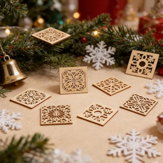 Abaodam 20Pcs Wooden Cutouts for Crafts Flower Chip Decoration DIY Unfinished