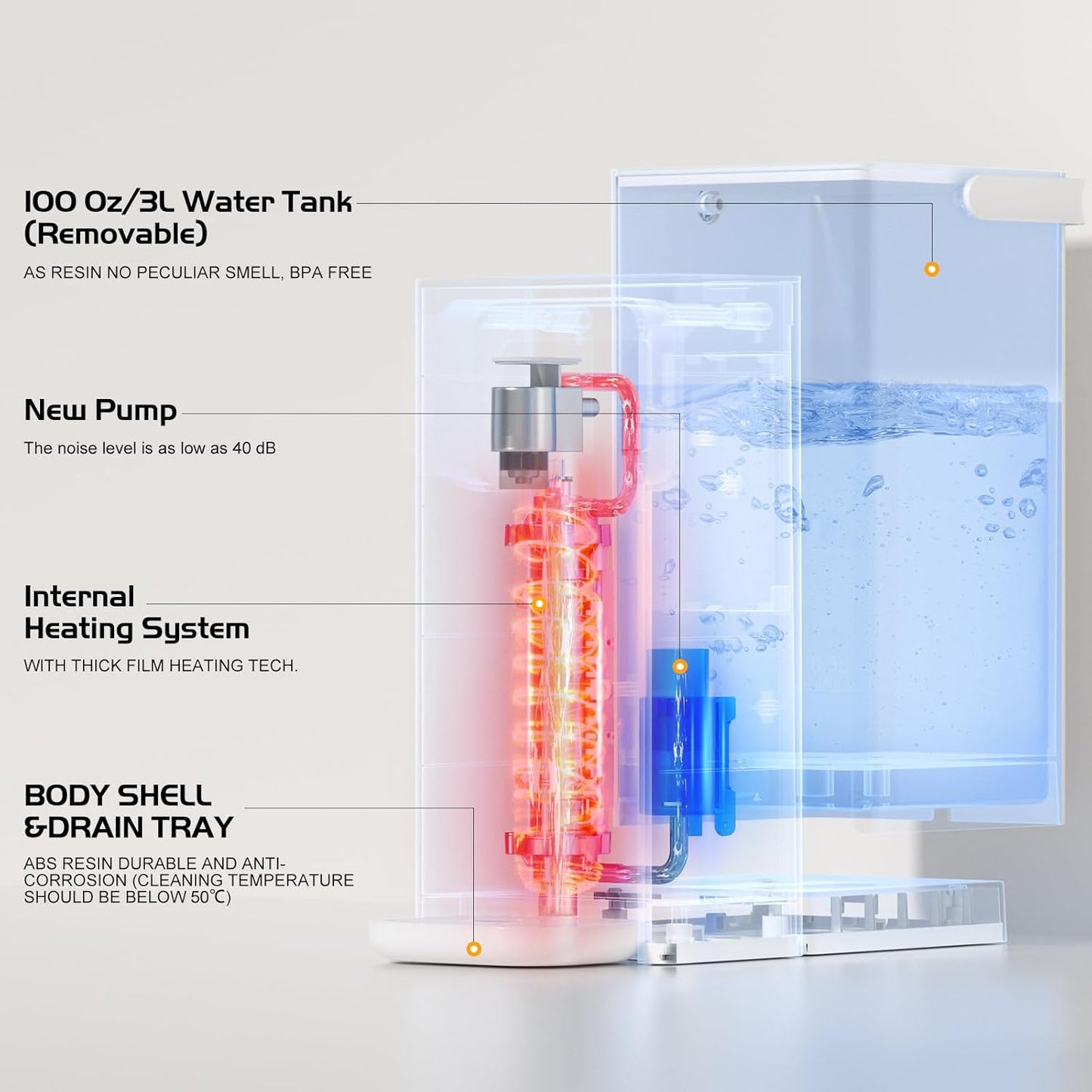 Instant Hot Water Dispenser for Quick Heating & Dispense,Adjustable Temperatures & 3 Water Volume Dispense, Removable 100 Ounce 3L Water Tank Capacity, BPA Free