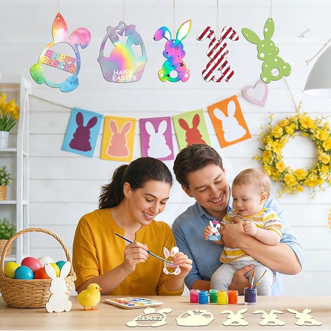 30Pcs Paintable Wooden Easter Bunnies Ornaments Unfinished Wood Cutouts