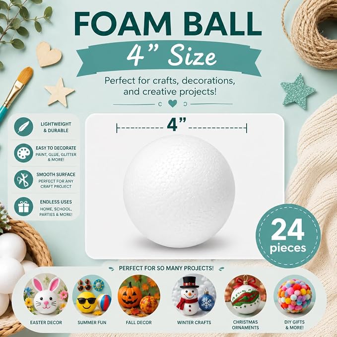 Evershine 24 Pack 4 Inch Craft Foam Ball