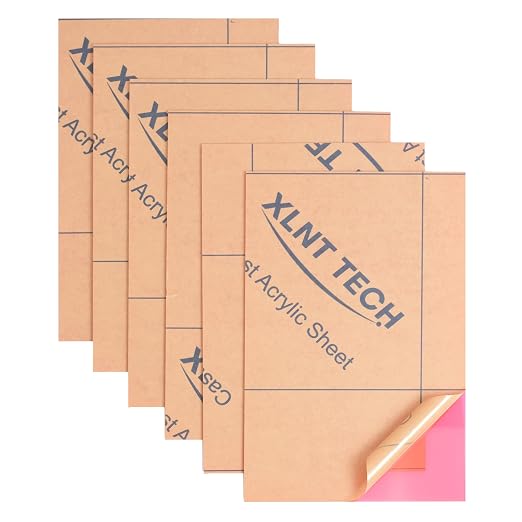6 PCS Transparent Pink Cast Acrylic Sheets 8" x 12" x 0.118", Plexiglass