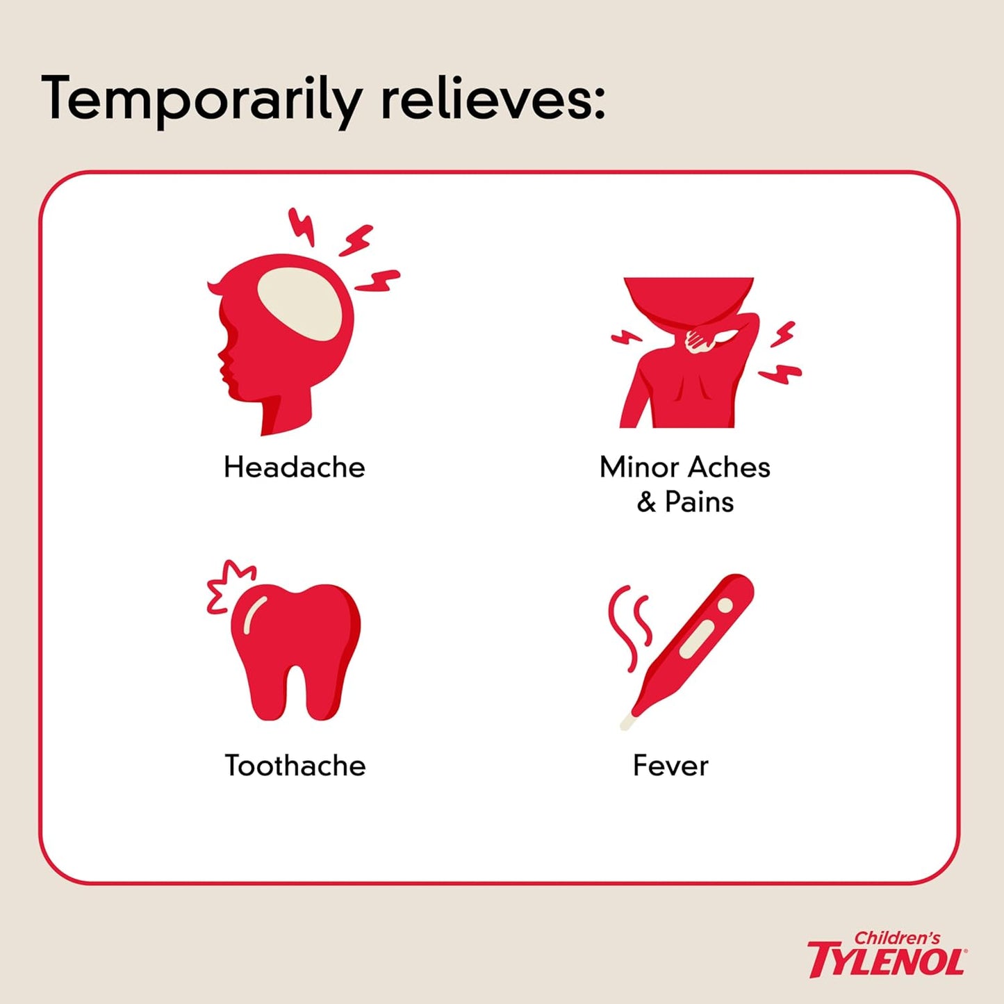 Children's Tylenol Liquid Oral Suspension Medicine, Acetaminophen Pain Reliever & Fever Reducer, Aspirin-, Ibuprofen- & Alcohol-Free, Cherry, 4 Fl. Oz