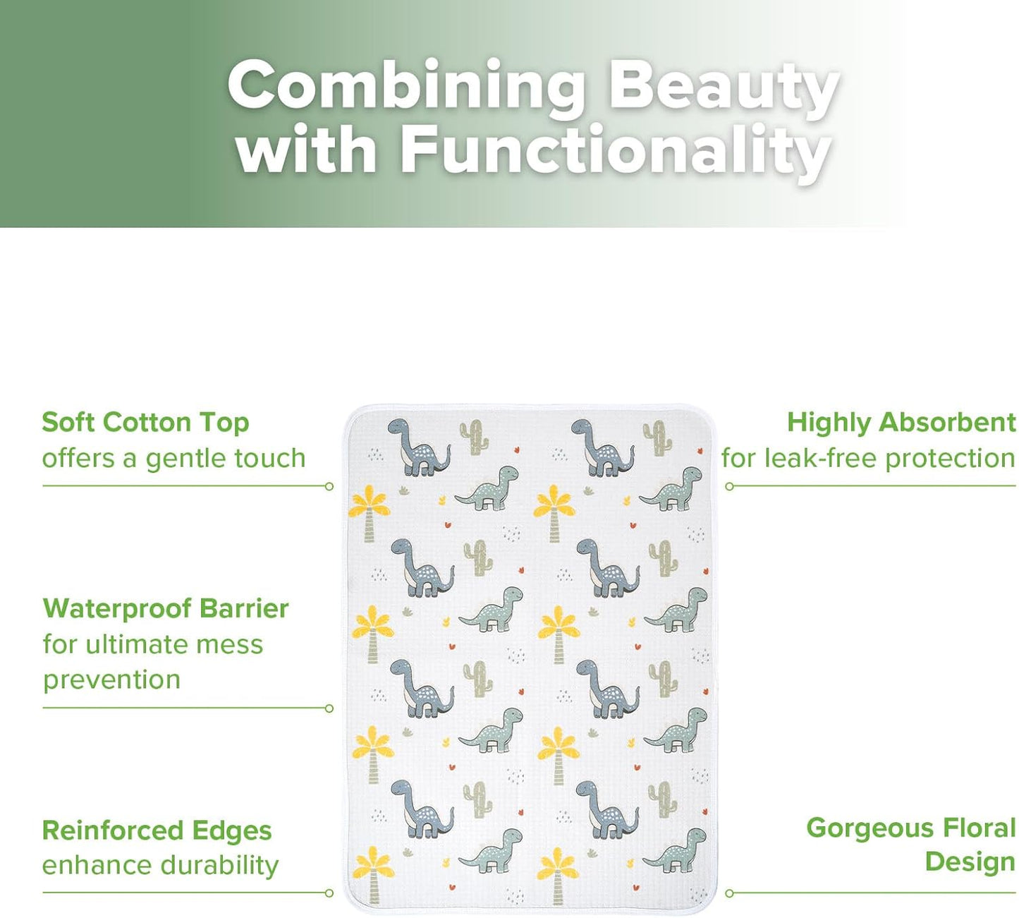 haakaa Waterproof Changing Pad Liners, 100% Cotton, Soft & Breathable (1pc, 19.5" x 27.5" Dino Land)