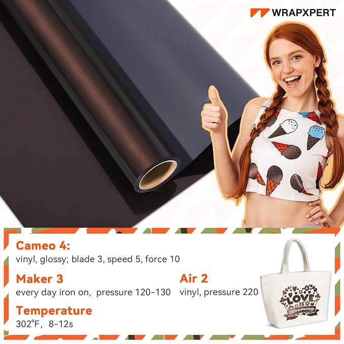 WRAPXPERT Metallic Brown HTV Heat Transfer Vinyl Roll, Heat Press Vinyl