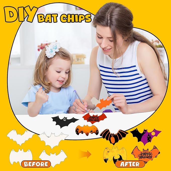 40Pcs Bats Halloween Wooden Slices Ornaments Paintable Blank Natural Bat