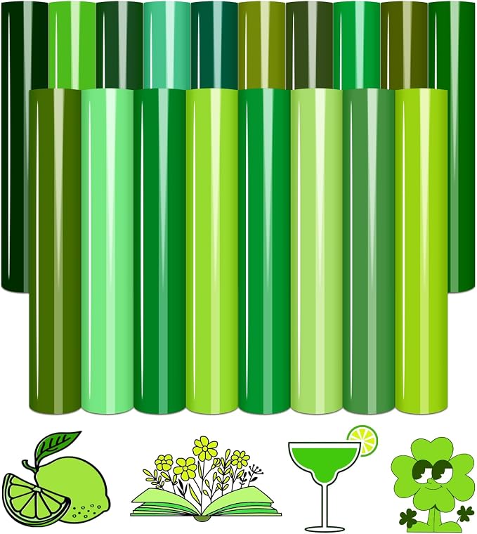 Tintnut Green Heat Transfer Vinyl, 18 Sheets 12×10in Iron on Vinyl | Vibrant