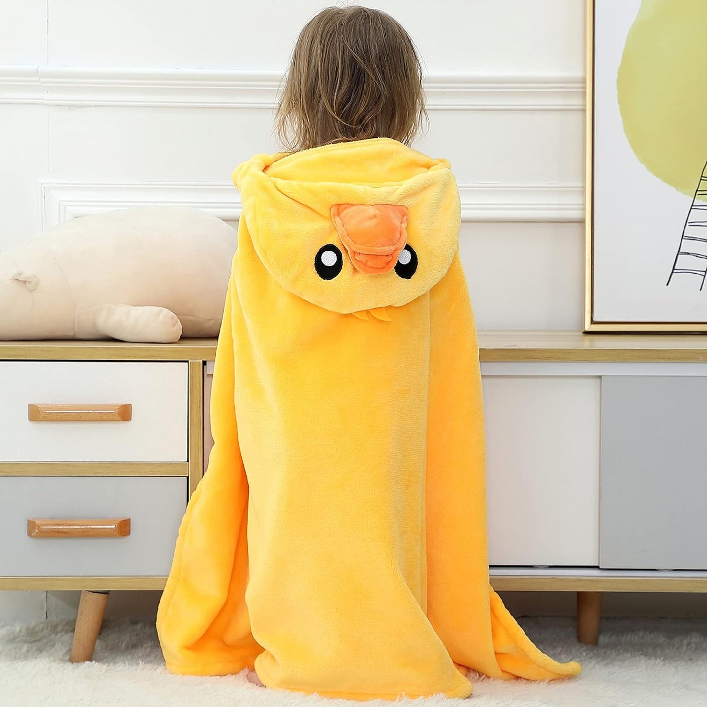 Wearable Blanket Hoodie for Kids Toddlers Hooded Towels Soft Cozy Flannel Wearable Throw Blanket Hoodie for Boys Girls Birthday Gifts (Duck 60 * 50)