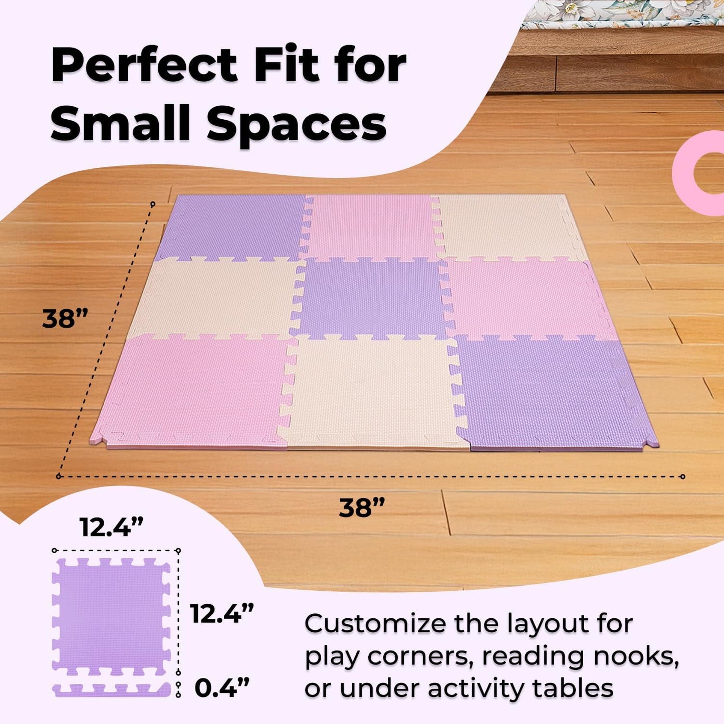 MioTetto Baby Play Mat, Soft Foam Floor Tiles for Kids. Adjustable Interlocking Foam Tiles, Fits with 50x50 Playpen Baby mat for Crawling & Development, Safe & Non-Toxic Playmat for Babies 6-12 Months