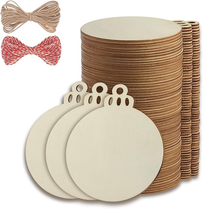 Fuyit Wooden Christmas Ornaments, Unfinished Wood Slices Circle
