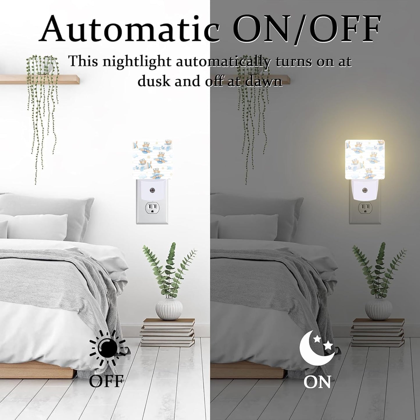 Cute Adventure Bear in Airplane Night Light, Cartoon Animal Dusk to Dawn Night Light Plug in,0.5w Energy Saving Sleep Friendly NightLight for Kids Boys Girls Home Decor