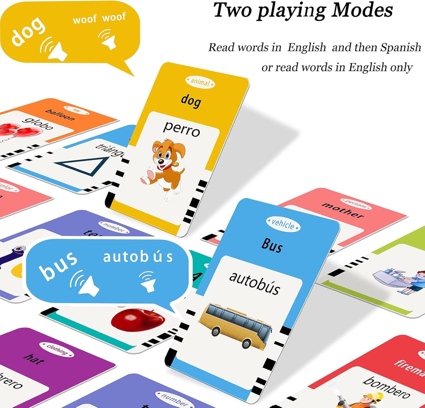 Spanish & English Talking Flash Cards for Toddlers 1 2 3 4 5 6, Audible Toys for Kids to Learn Spanish - 258 Cards and 516 Words(Blue)