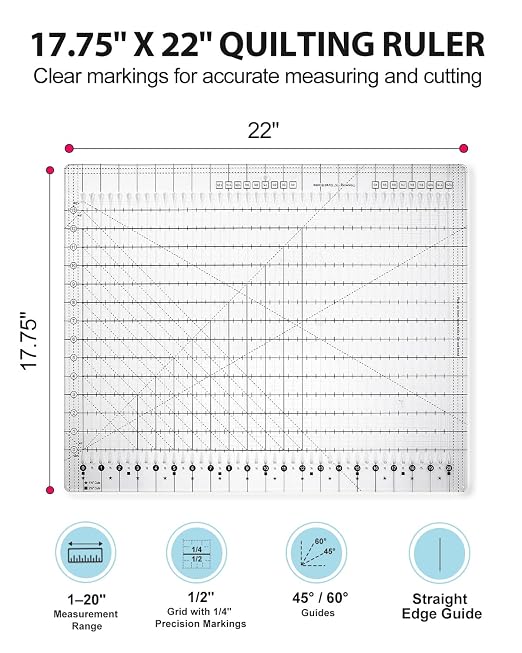 Quilting Rulers 17-3/4in x 22in, Slotted Quilting Ruler