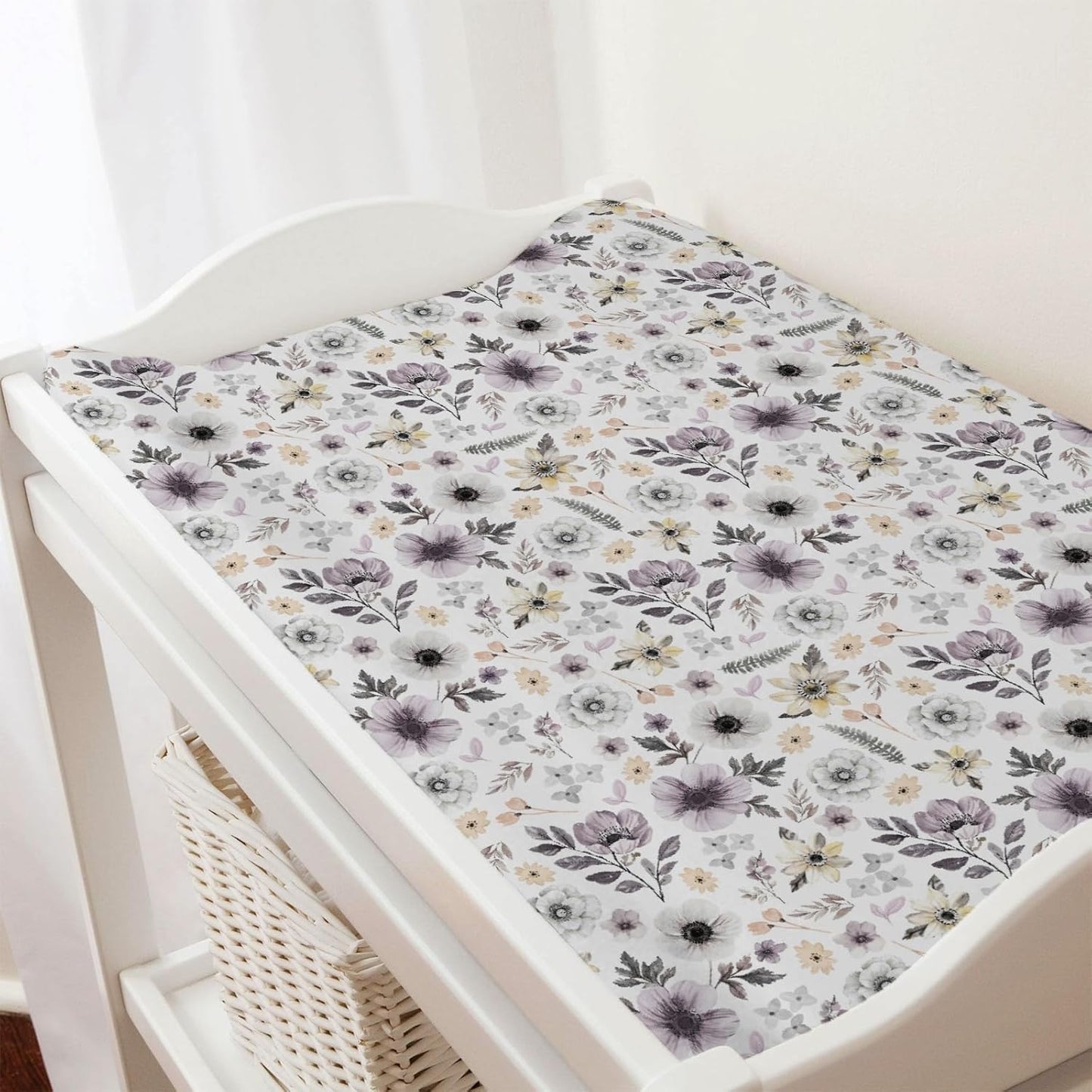 Boho Spring Flowers Leaves Baby Changing Pad Covers Boy Girl 32''x16'' Antique Floral Fitted Diaper Change Table Pad Mats Vintage Wild Floral Garden Soft Breathable Nursery Cradle & Bassinet Sheets