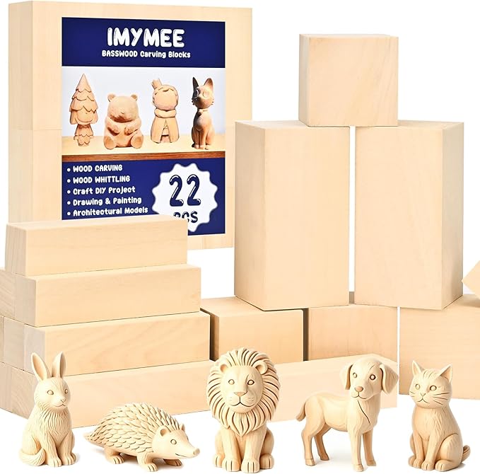IMYMEE Basswood Carving Blocks-22PCS Whittling Wood Blocks Wood Carving Kit