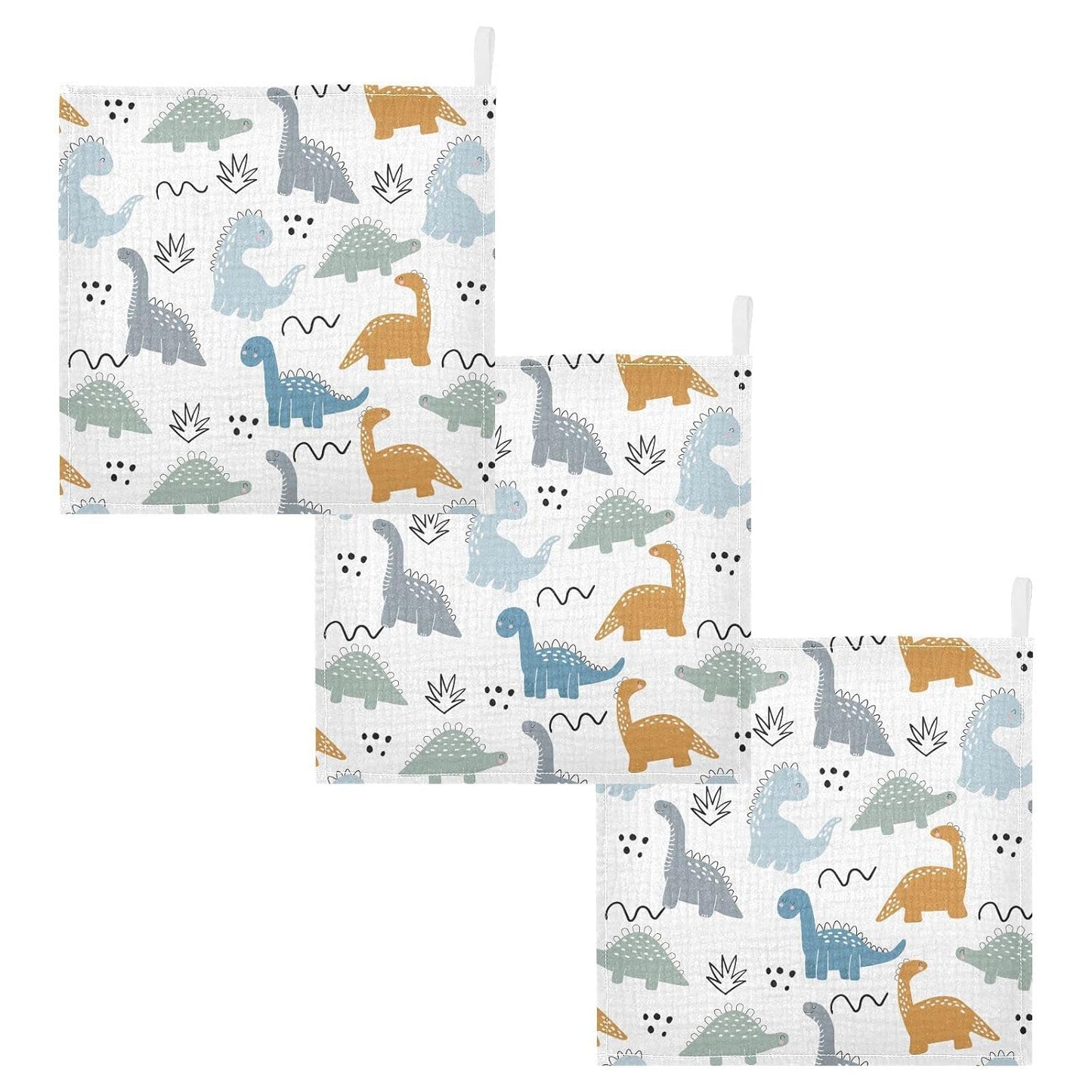 Cute Dinosaurs Bushes Dots Doodles Burp Cloths for Boys Girls Cute Childish Dino Baby Muslin Washcloths Newborn Soft Absorbent Face Bath Towel Kids Wash Cloth 12 x 12,3 Pack