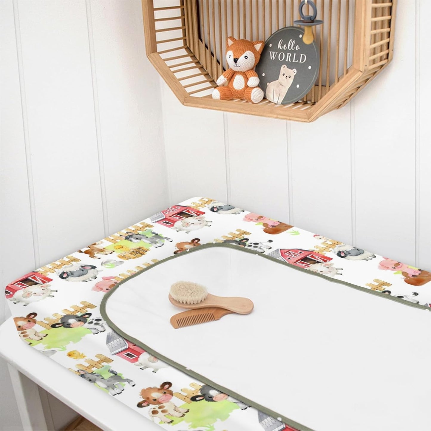 HawSkgFub Farm Animals Life Barn Changing Pad Cover for Baby Girls Boys, Natural Cow Chicken Pig Horse Diaper Change Table Covers, Soft Stretchy Safe Snug Fitted Changing Mat Sheets Fit 32"/34" x 16"