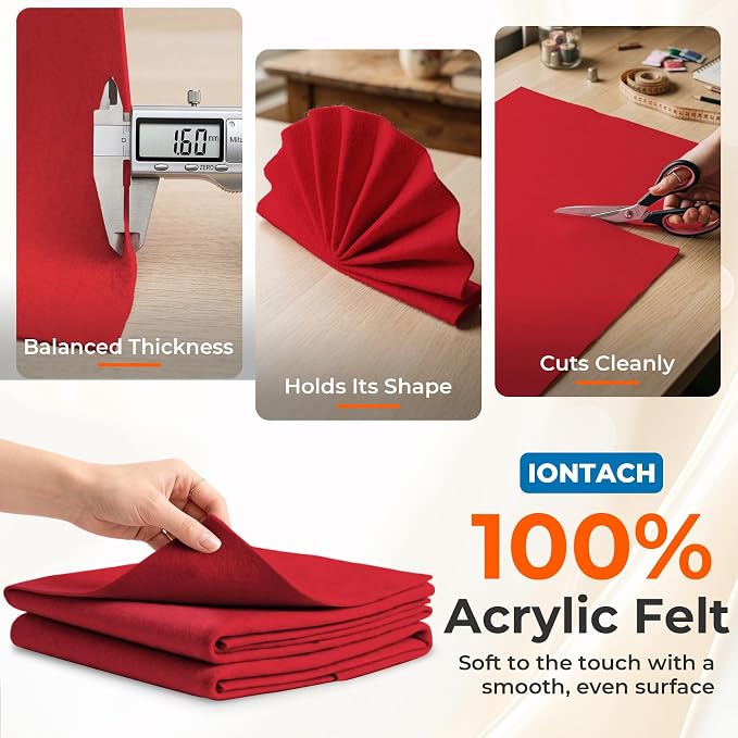 IONTACH 18" X 18" Soft Felt Sheets 1.6mm Thick | Acrylic Felt Fabric Sheets