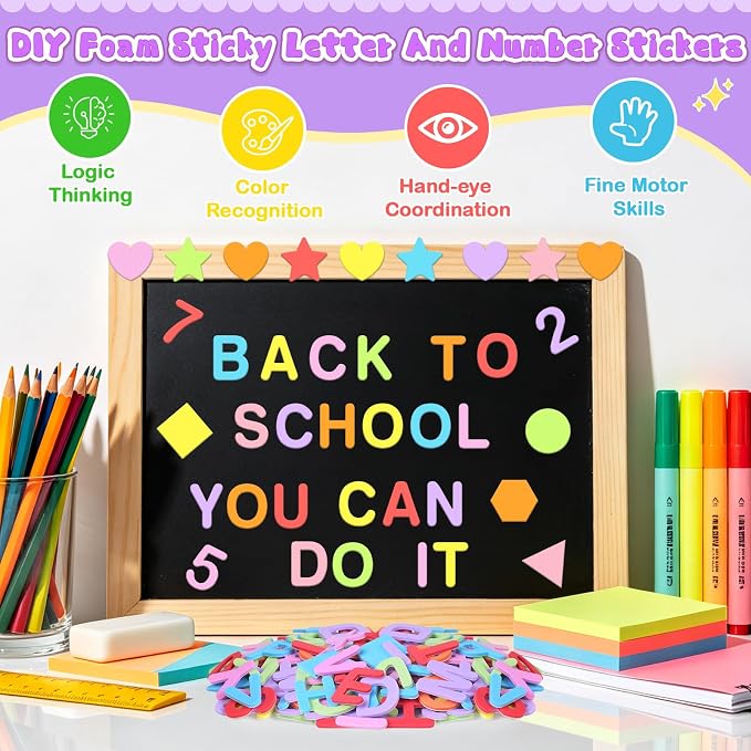 1328 PCS Foam Letter Stickers, Foam Alphabet Number Shape Stickers, Self