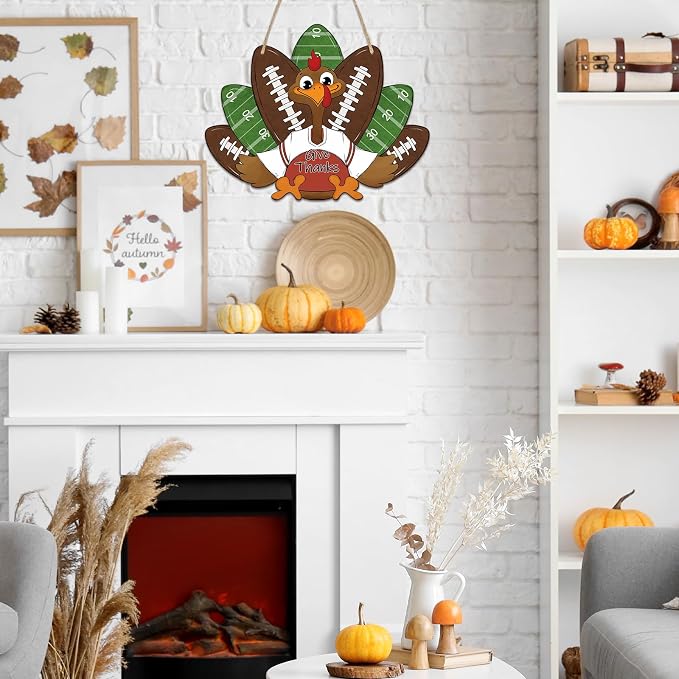Paintable Thanksgiving Ornaments 3 Sets, Wooden Football Turkey Ornaments to
