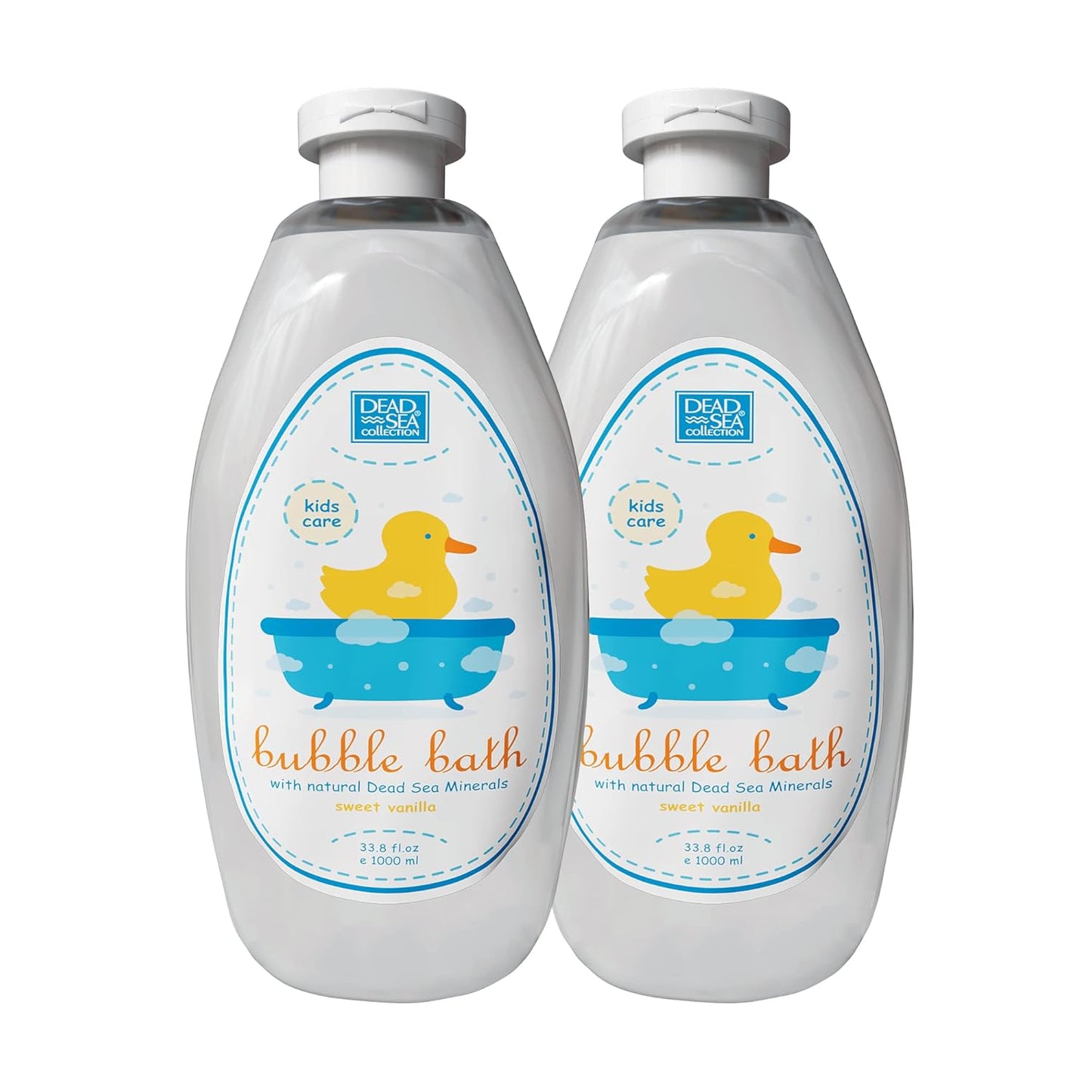 Dead Sea Collection Bubble Bath Kids with Vanilla - Cleansing and Moisturizing Liquid Bath Bubbles - Sweet Almond Oil and Pure Dead Sea Minerals - Pack of 2 Large Bottles (67.6 fl.oz)