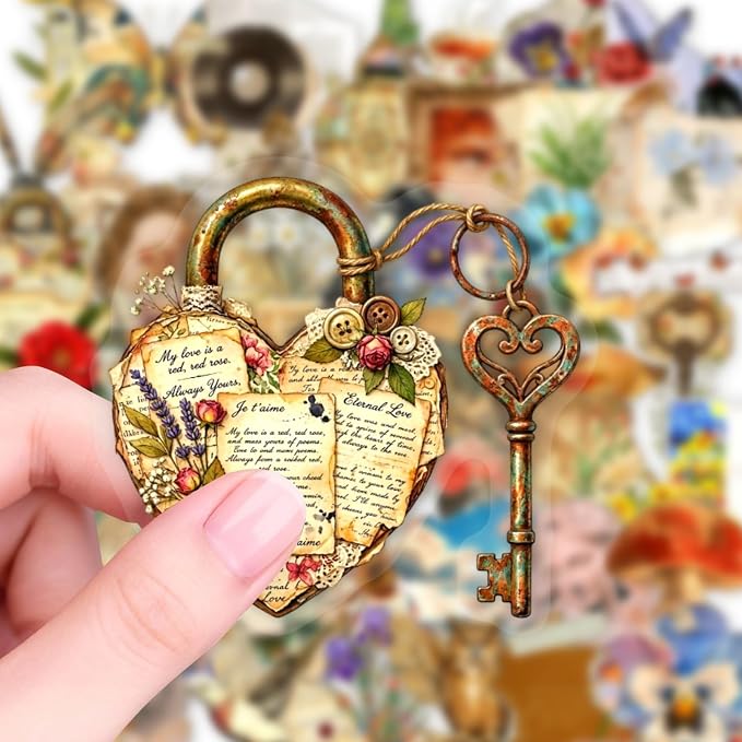 50PCS Vintage Aesthetic Stickers, Waterproof PET Scrapbooking Decals, Retro