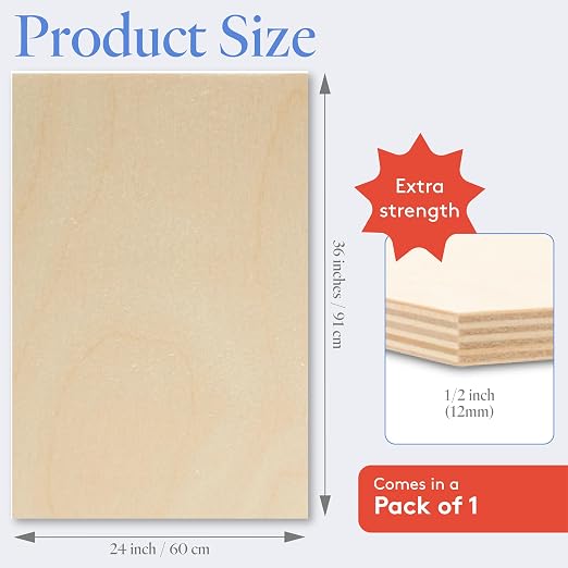 Baltic Birch Plywood 24 x 36 x 1/2 Inch - 12 mm Craft Wood