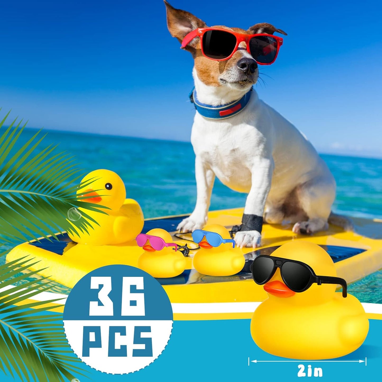 Chivao 36 Pcs Mini Rubber Ducks with 36 Sunglasses Rubber Ducks in Bulk Bathtub Duckies Toys for Kids Christmas Valentine Gifts Birthday Party Favors Cruise(Yellow,Multicolor Sunglasses)