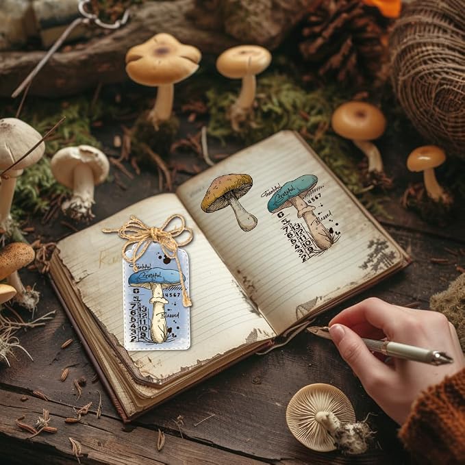 GLOBLELAND Vintage Mushrooms Clear Stamps Retro Texture Silicone Clear Stamp