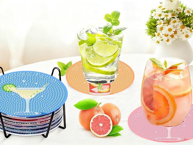 Benjenes 8 PCS Diamond Art Coasters Kits Cocktail Diamond Painting Coaster |