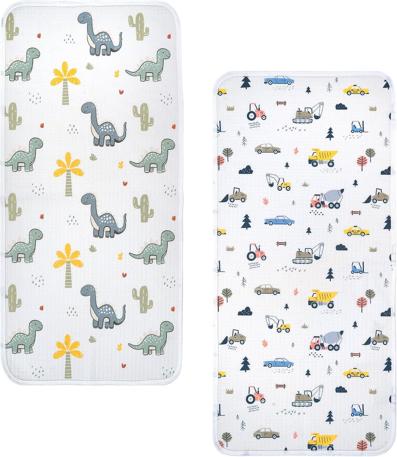 haakaa Waterproof Changing Pad Liners, 100% Cotton, Soft & Breathable (2pcs, 13" x 27.5" Construction Crew+Dino Land)