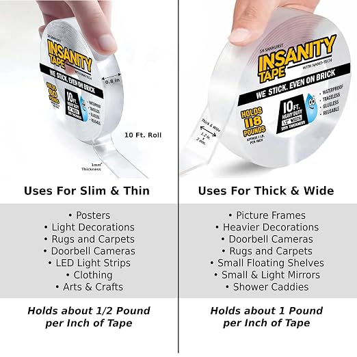 Insanity Thin Double Sided Tape Heavy Duty, Removable Nano Mounting Tape Safe