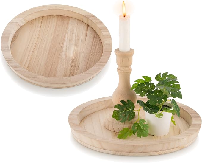 Hanobe Unfinished Round Wooden Craft Trays