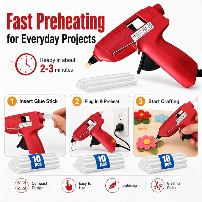 Mini Hot Glue Gun Kit with 30 Glue Sticks and Carrying Case, 15W Fast