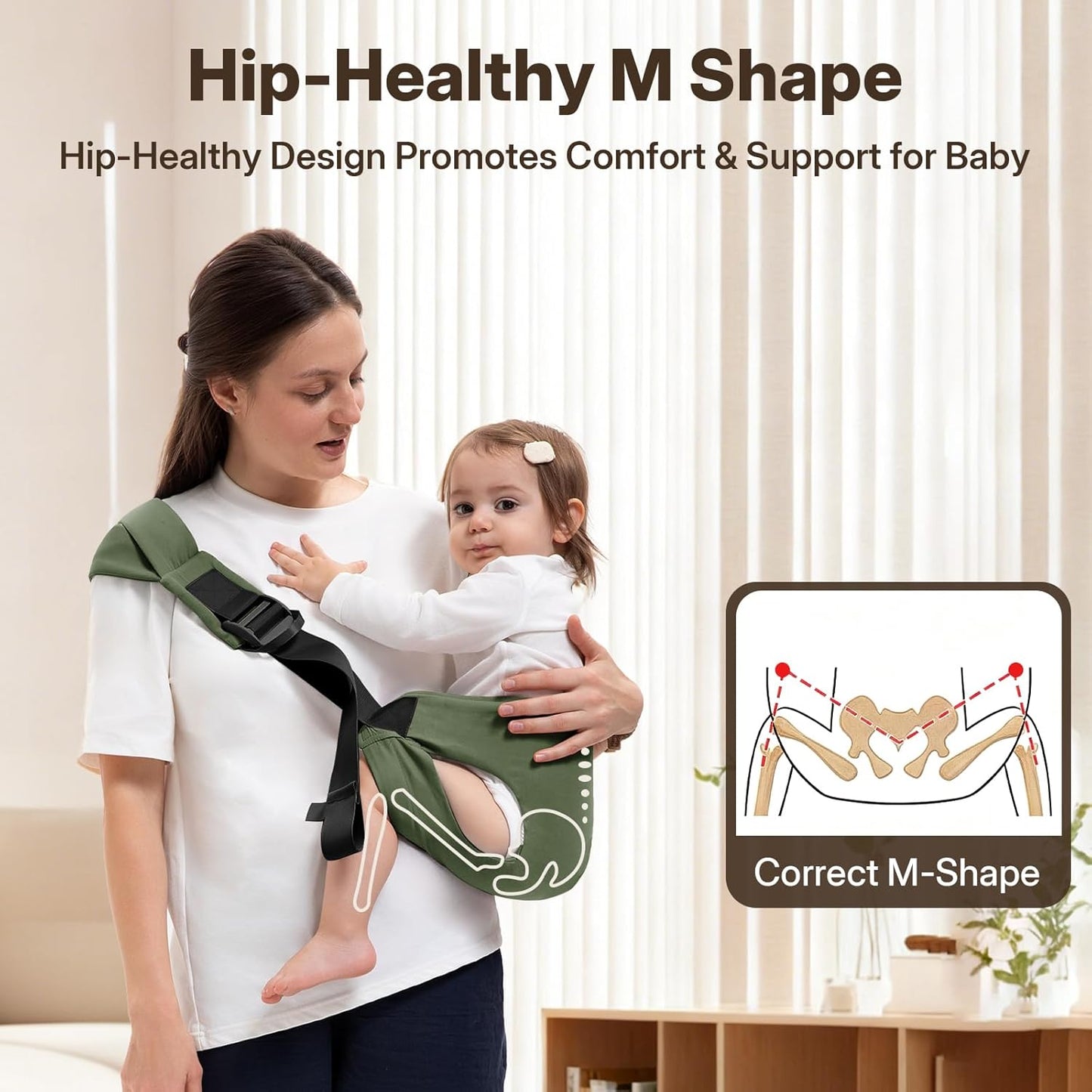 Toddler Carrier for 25-60 lbs,Comfortable&Lightweight Baby Sling Carrier,Adjustable with Left/Right Shoulder Straps,One Size Fits All,Ideal for Shopping and Travel-Green