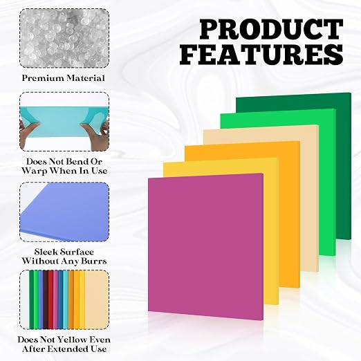 12 Pcs Acrylic Sheets 8 x 8 Inch Colored Cast Acrylic Panels, Opaque Plastic