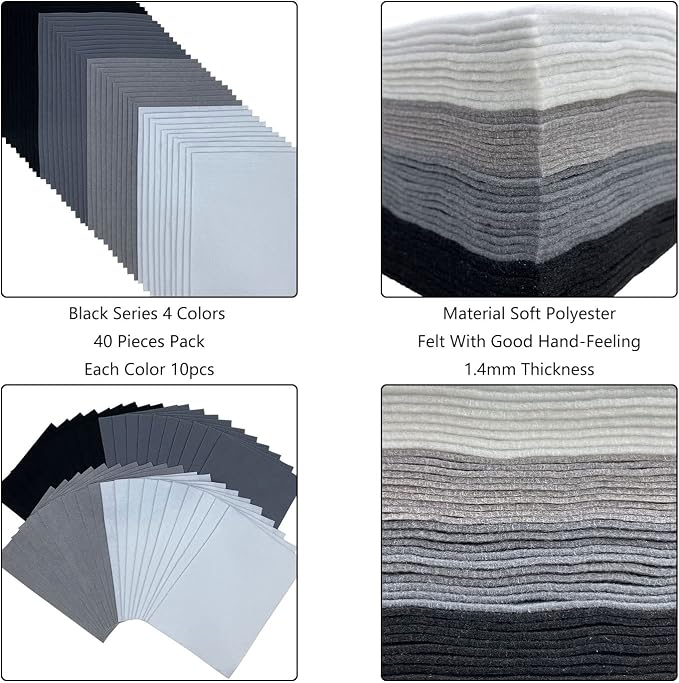 Jtnohx Soft Felt Sheets, 8x12 inches Assorted Craft Felt Fabric, 1.4mm Thick
