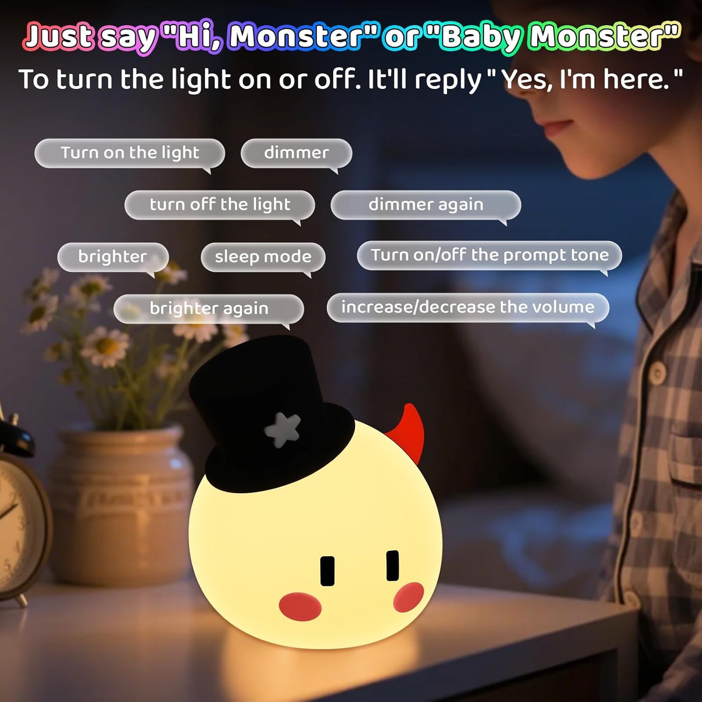 Monster Night Light for Kids Lamp, 8 Color Changing Dimmable Timer Bedside Night Lights, Squishy Silicone Lamp for Boys Girls Baby, Rechargeable Nursery Lamp for Toddler