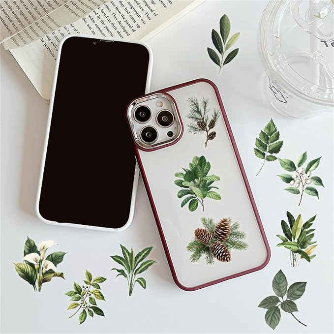 50pcs Transparent Green Leaf Sticker