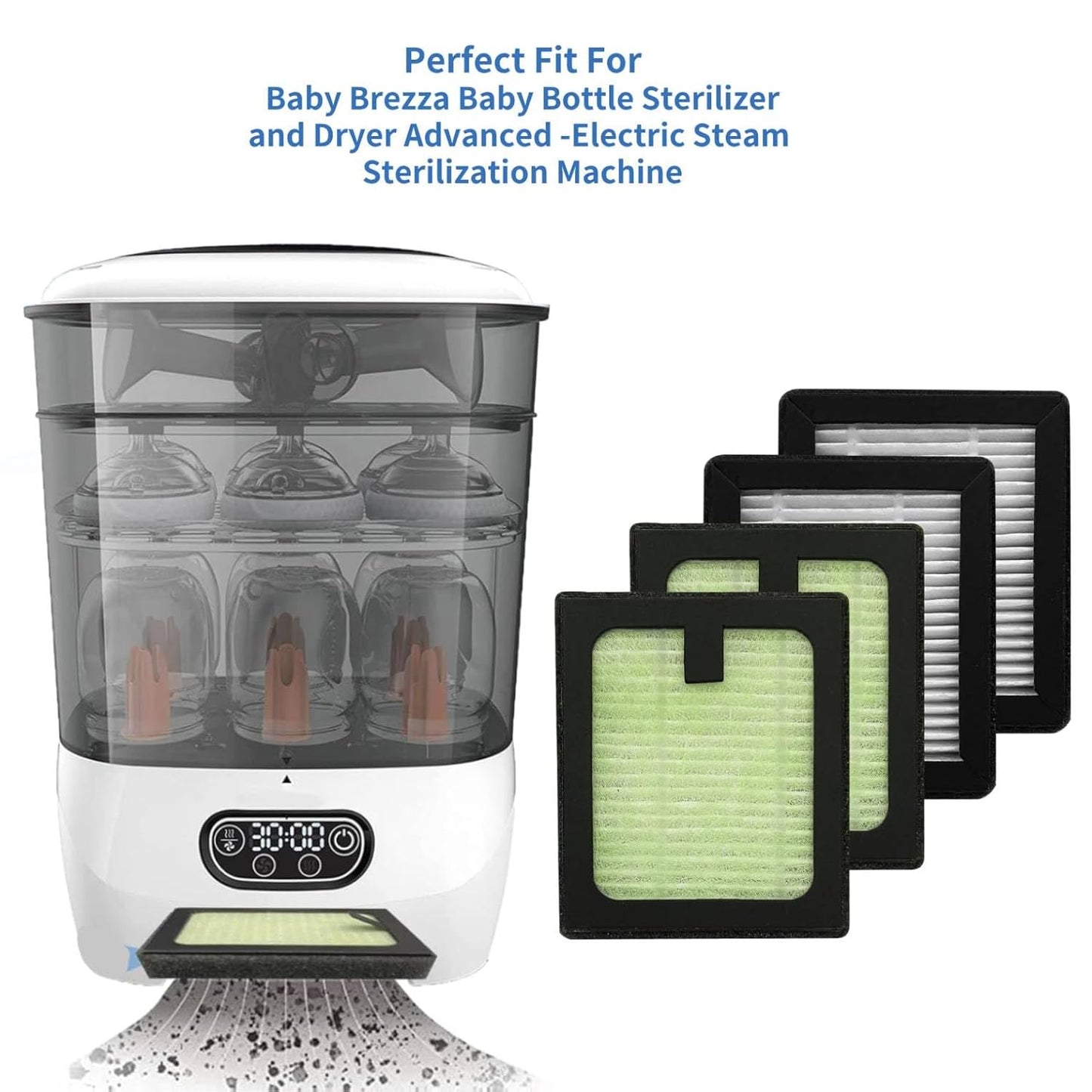 4 Pack Dryer Advanced HEPA Filter Compatible with Baby Brezza Baby Bottle Dryer Advanced and Baby Brezza Baby Bottle Washer, Hepa Filter Replacement Parts