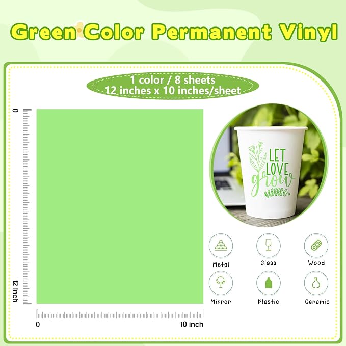 Tintnut Green Permanent Vinyl 8 Sheets 12''x10'' Neo Mint Adhesive Vinyl |