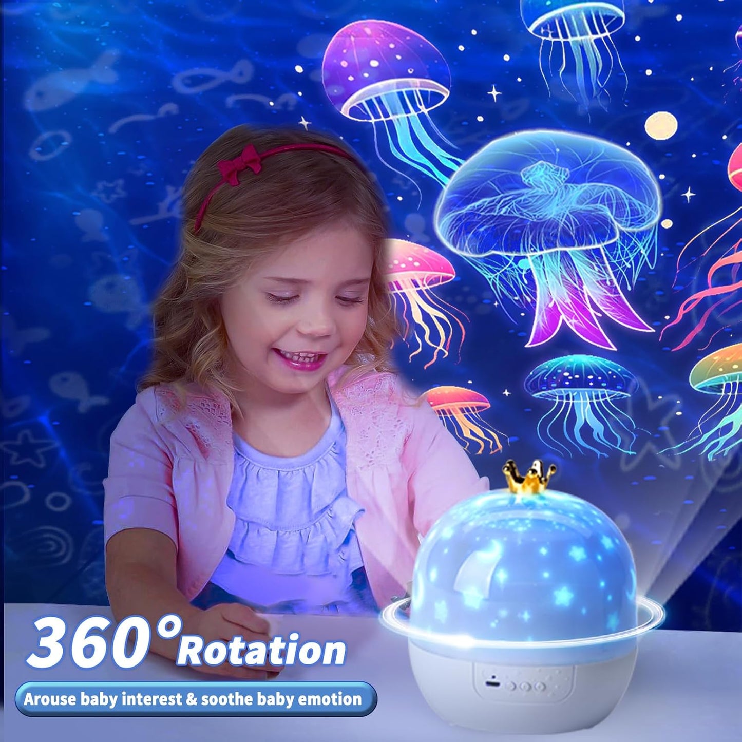 21 Sets of Films Ocean Night Light Projector, Kids Projector for Bedroom，Stars Projector for Ceiling, 360 Degree Rotation Jellyfish Kids Night Light for Decorating Birthdays,Christmas Gifts