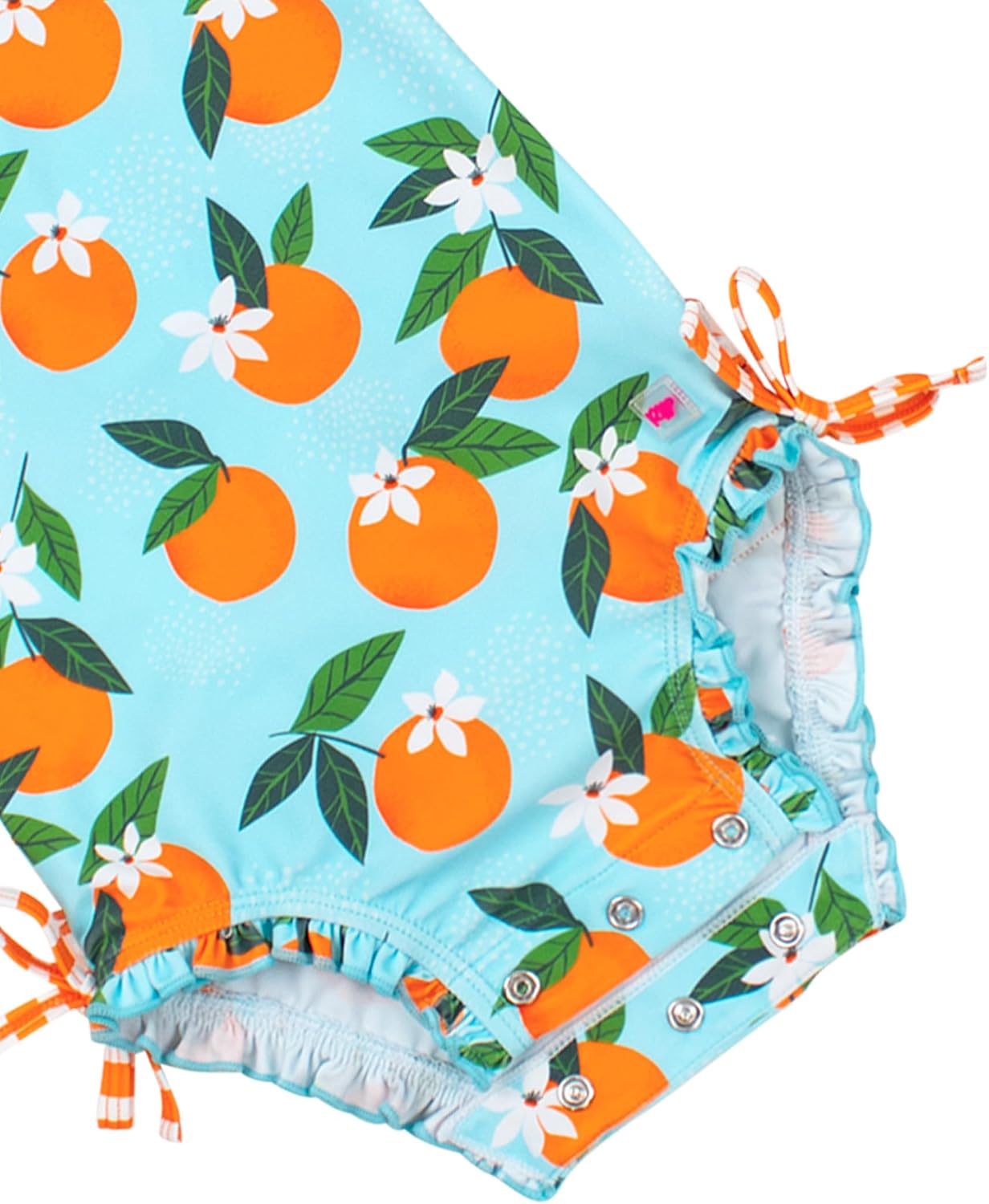 RuffleButts Baby Girls UPF 50+ Sun Protection Novelty Print Long Sleeve One Piece Rash Guard Swimsuit with Zipper