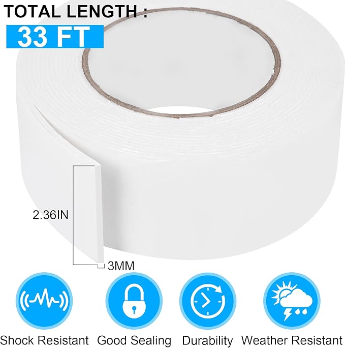 ToLanbbt Double Sided Foam Tape 2.36In x 33FT, Mounting Tape Heavy Duty