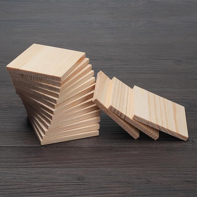 Wooden Blocks for Crafts, 1/4″ Thick 3″ X 3″ Wood Squares for Crafting